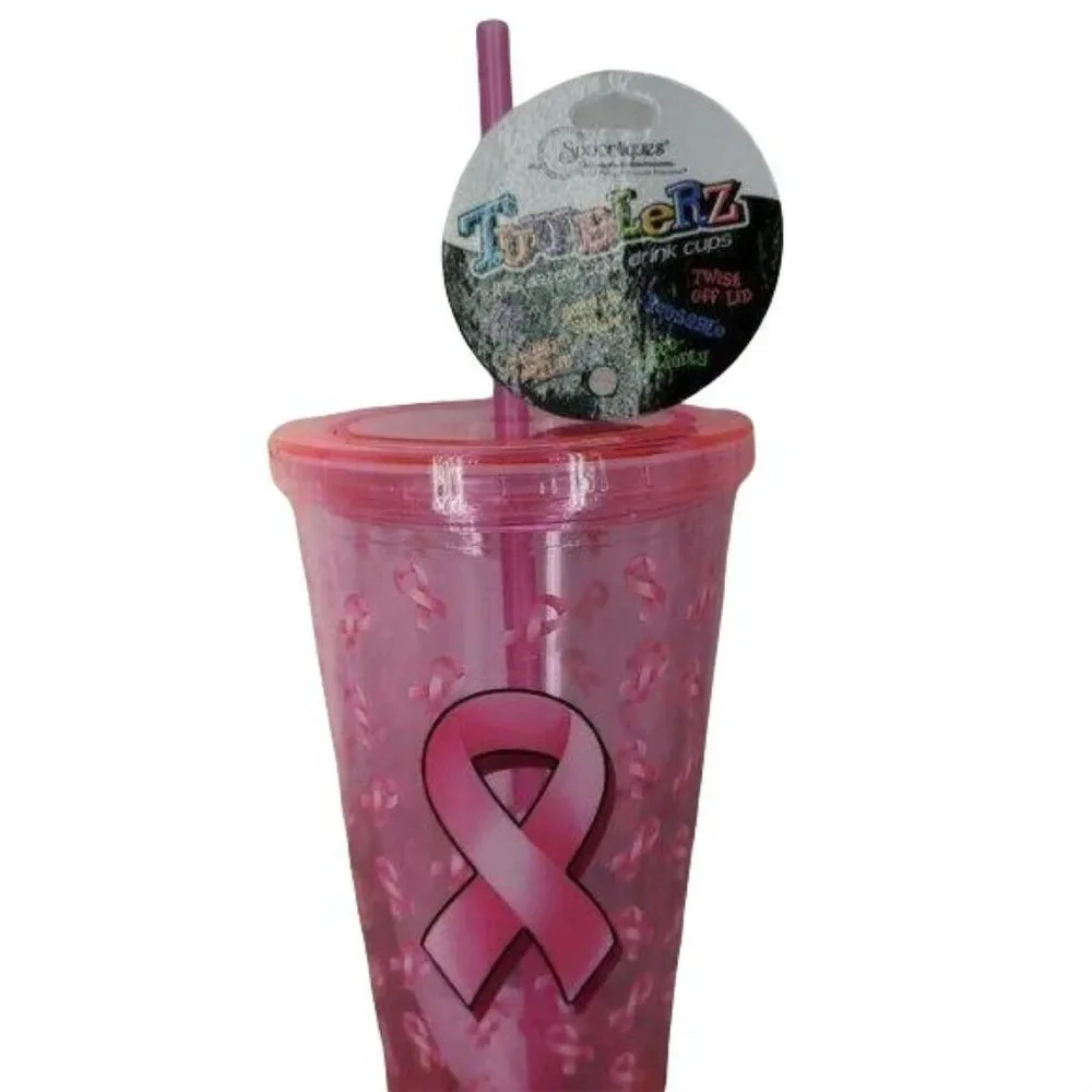 Spoontiques Insulated Tumbler‎ Straw Pink Ribbon Breast Cancer Awareness Cup